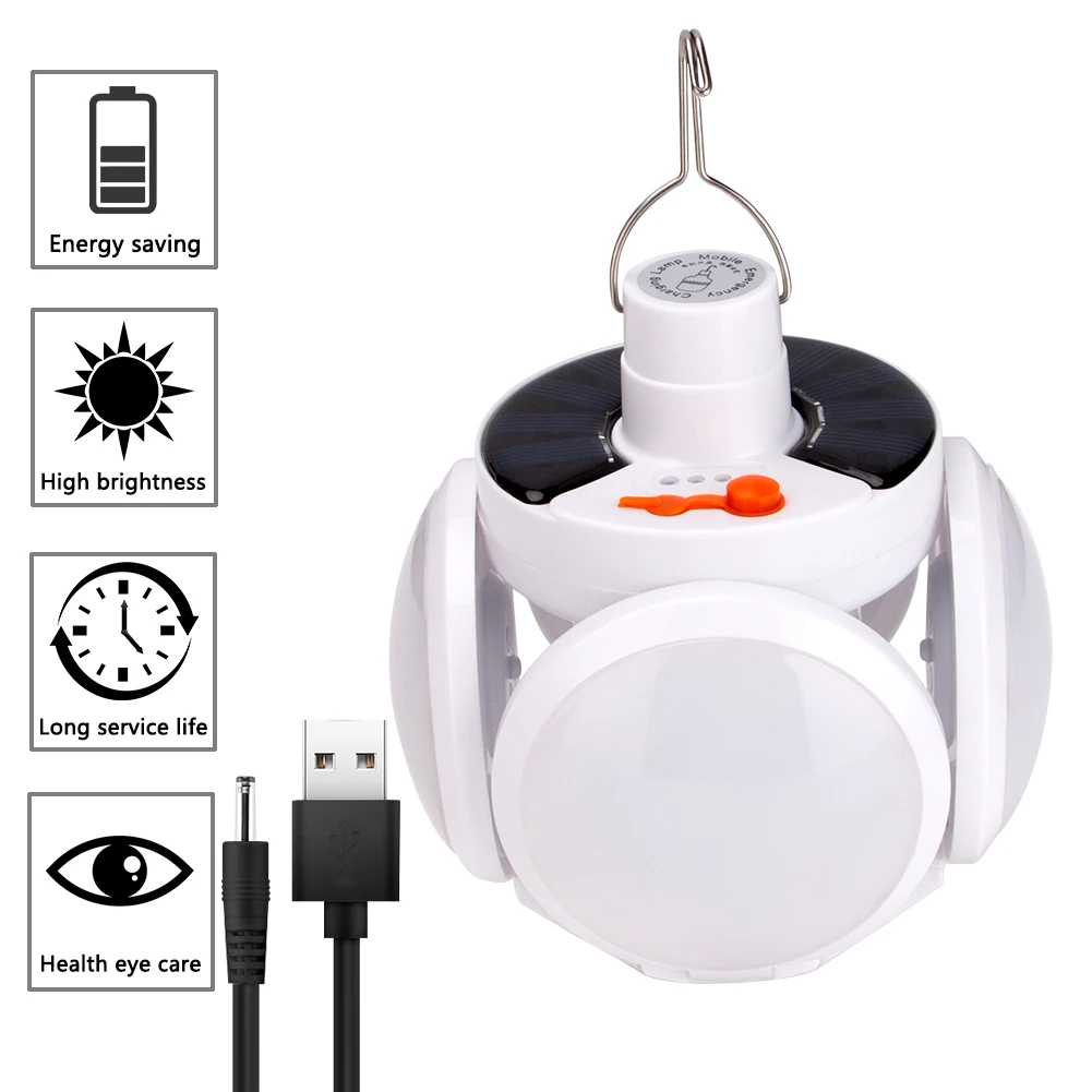 

360 Rotation LED Solar Lamp 5 Modes Working Lighting Indoor Outdoor Camping Tent Hiking Emergency Hanging Lights for Courtyard
