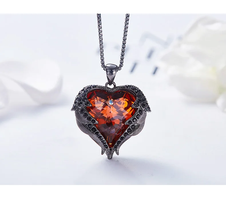 Cdyle готическое черное крыло Ангела Сверкающее красное сердце кристалл от Swarovski Подвеска Ожерелье для Хэллоуина ювелирные изделия подарок