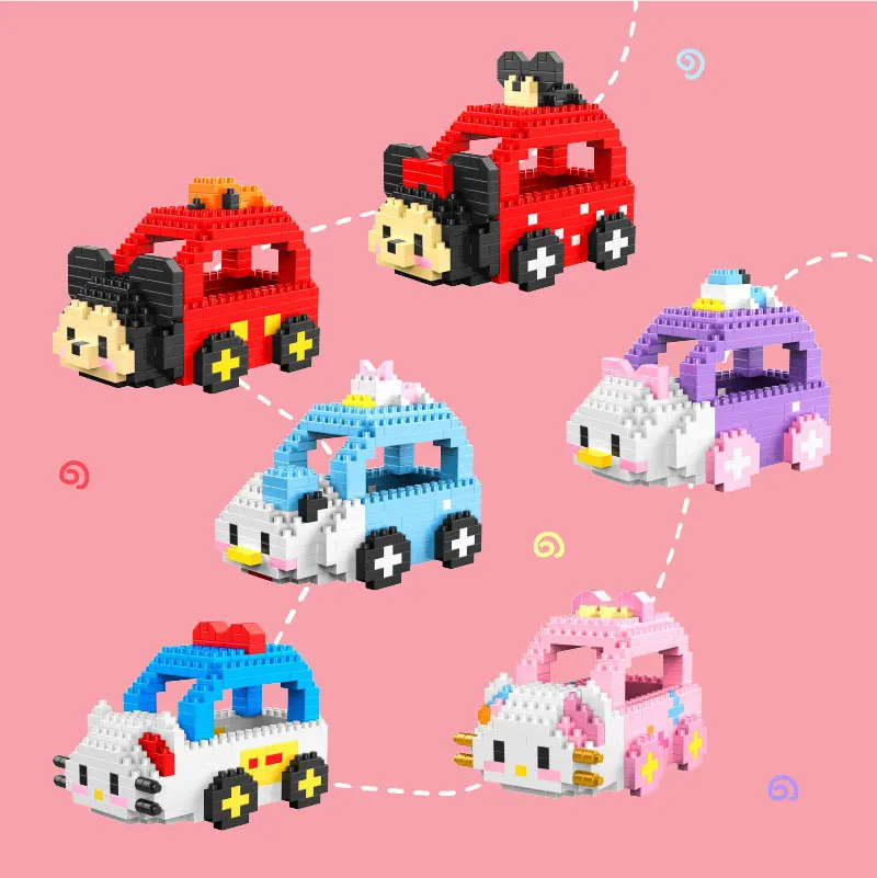 

Disney Anime Figure Mickey Minnie Building Blocks Car Duplo Brain Game Mini Blocks for Kids Christmass Toys Gift Bricks Building