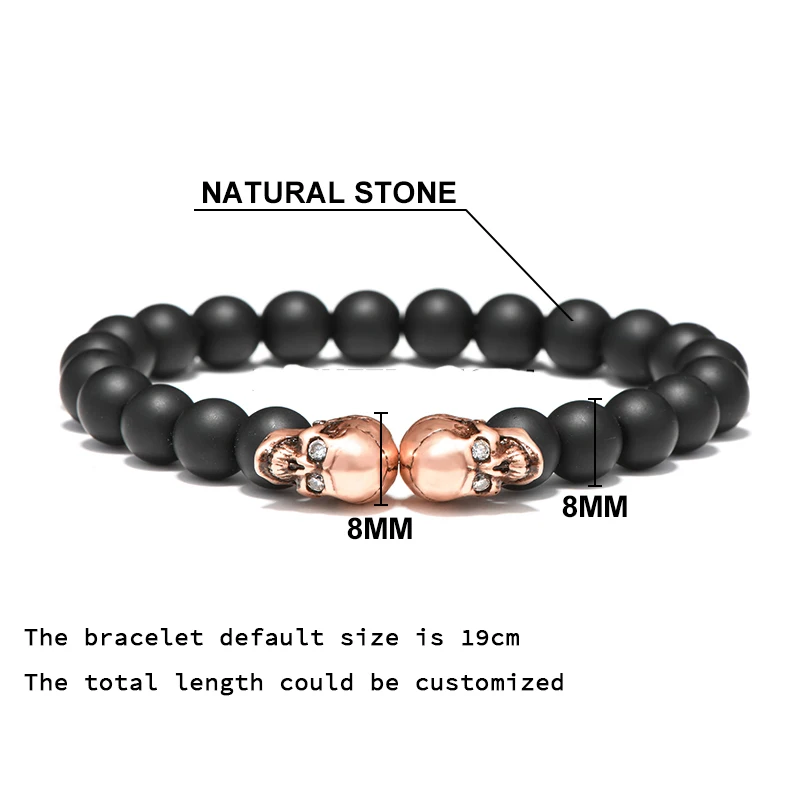 Noter готический панк античный двойной череп браслет черный матовый бусины ручной