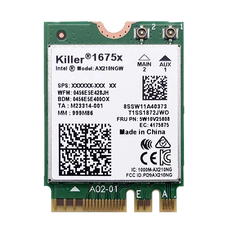 Intel AX210 AX210NGW Killer 1675x AX1675x Wi-Fi 6E 802.11AX двухдиапазонный 2 4G 5G 6G 5374 Мбит/с Bluetooth 5 M.2 NGFF