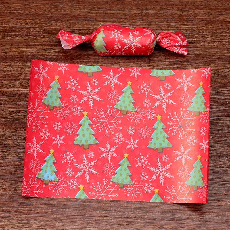 

500pcs/lot Christmas Tree Snowflake Baby Xmas Party Nougat Wrapping Paper Baptism Sugar Packaging Candy Gift Twisting Wax Paper