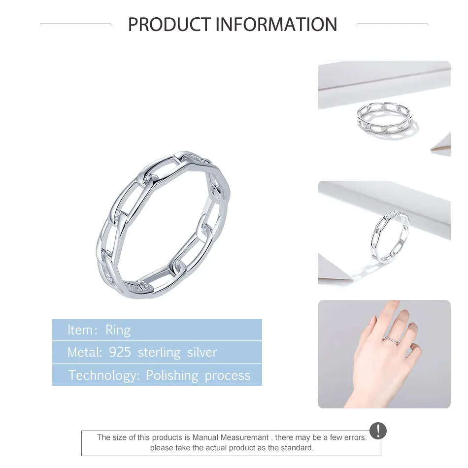 ELESHE 2020 New 925 Sterling Silver Open Link Rings Band Retro Weave Cross Chain Finger Ring for Women Fine Jewelry | Украшения и