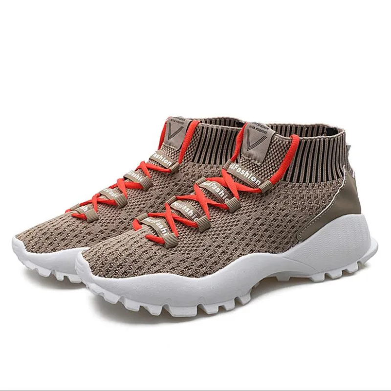 

2018 autumn and winter new lightweight flying woven men's shoes breathable casual high socks shoes in high-top sports shoes