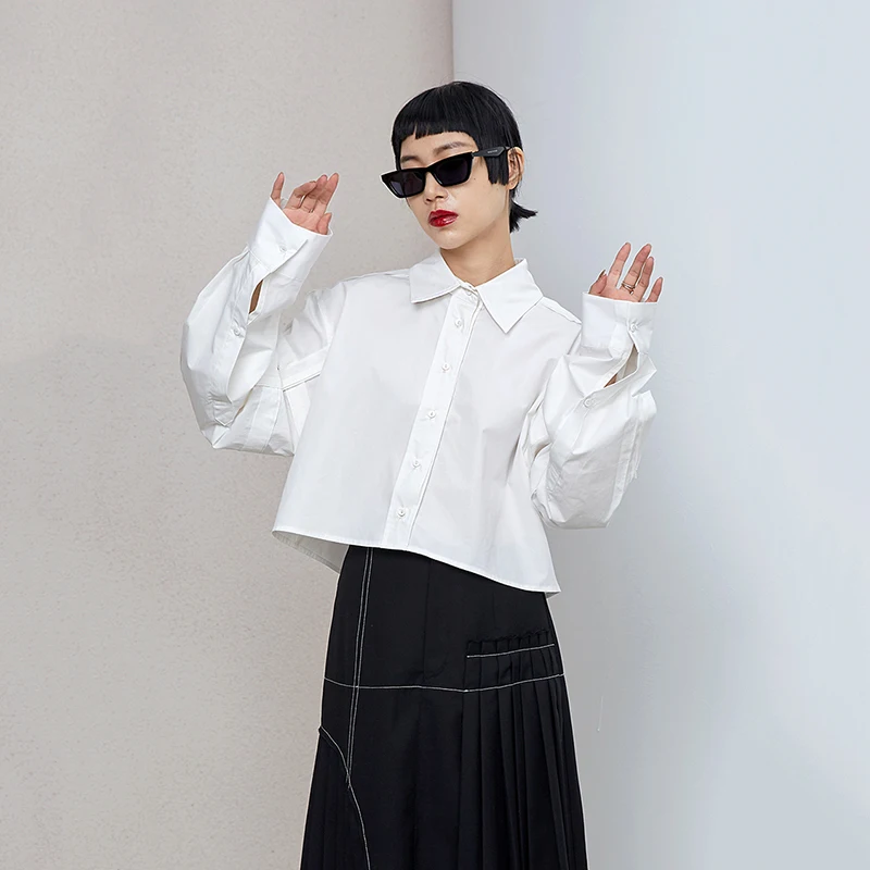 

sleeve - long shirt and new lapel, spring and autumn, loose shirt and new lapel, white, 2021