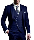 Мужской костюм из 3 предметов темно-синего цвета, приталенный классический смокинг для жениха на свадьбу, выпускной ужин, пиджак, костюм с блейзером и брюками