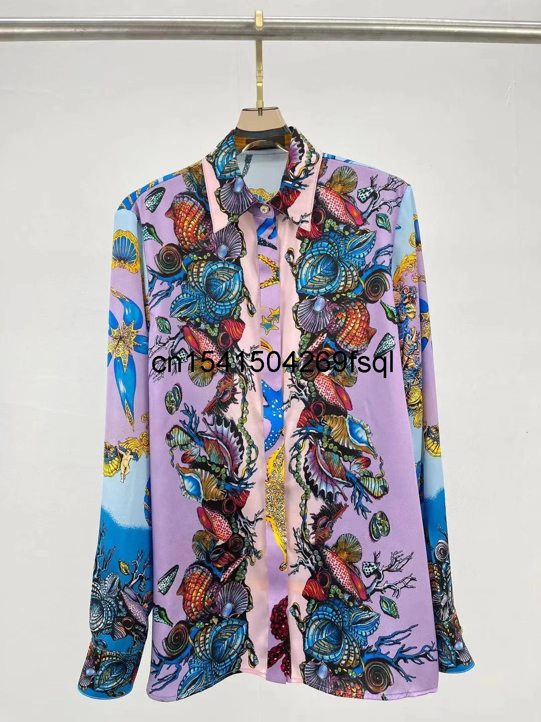 

New 2021 Summer Autumn High Quality Fashion Runway 100% Silk Top Print Loose Single Breasted Ladies Shirt