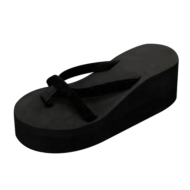 2021 Women Slippers Fashion Summer High Heel Slippers Beach  Flops Slipper  Platform Beach Shoes Sandals Non-slip Feet