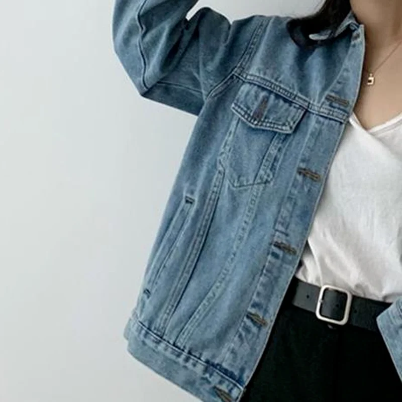 

Basic Jackets Women Trendy College All-match Oversized New Casual Simple Spring Denim Clothing Korean Style Blue Female Outwear