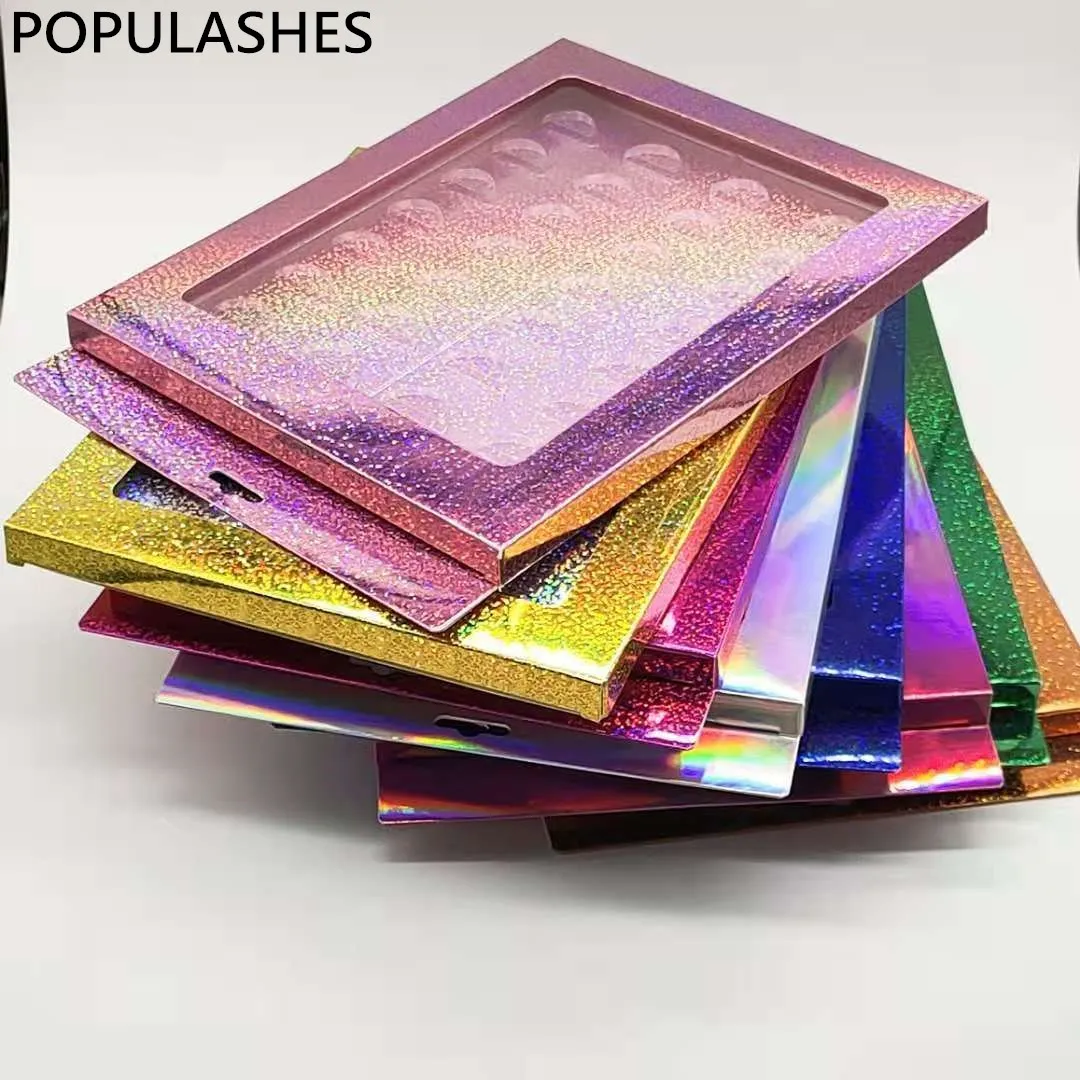 

Wholesale 16 Pairs Lashes Book Packaging Glitter Laser Paper Case Pink Purple Boxes False Eyelashes Pack Makeup