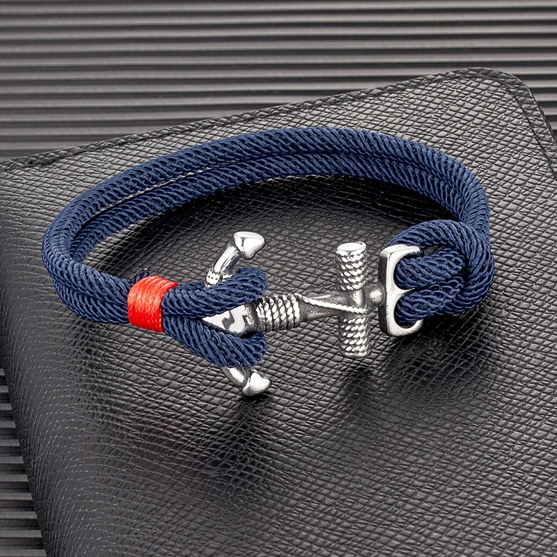 

Минималистичный парусный браслет MKENDN для мужчин и женщин, мужской якорь из нержавеющей стали с двойной нитью, морской нейлоновый веревочны...
