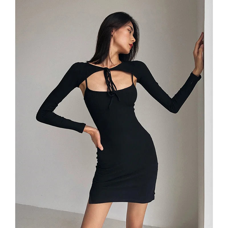 Женское весенне-осеннее платье с воротником-лодочкой запахом на бедрах