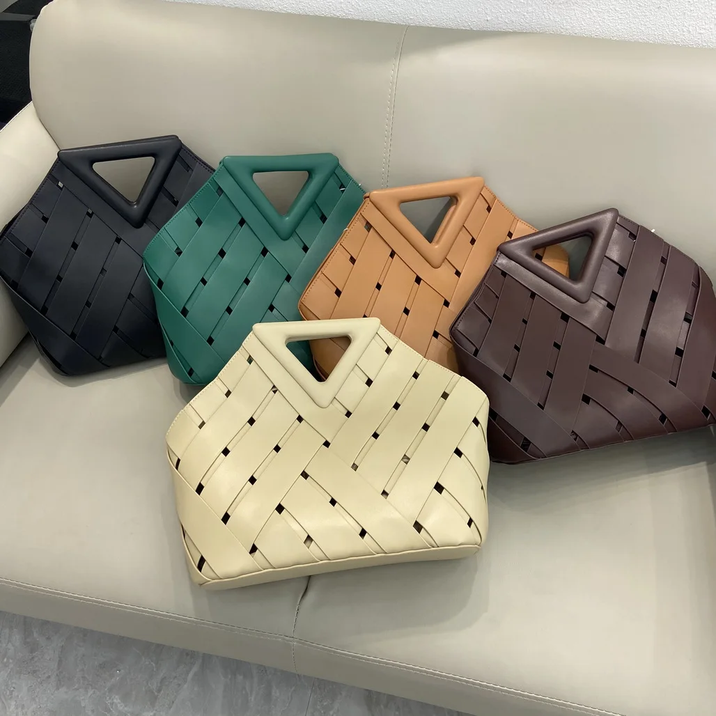 

Women Real Leather Knitting Handbags Famous Brand Design Genuine Cow Skin Handmade Weave Totes Composite Bag Female Shopper Bags
