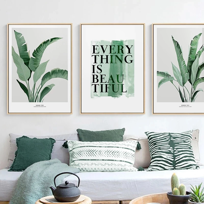 

Nordic Style Canvas Painting Green Plants with Quote Yellow Flower Posters Print Wall Pictures for Living Room Bedroom Decor