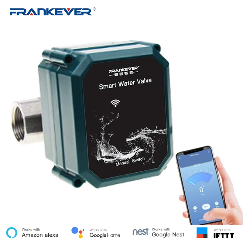 

FrankEver Smart Water Valve Wireless Remote Control Timing Zigbee WIFI BSP NPT DN20 Works with Alexa Google Home Tuya APP