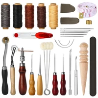 31 pcs leather sewing tools diy leather craft tools hand stitching tool set with groover awl waxed thread thimble kit