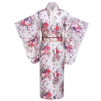 fashion white evening dress japanese women tradition yukata kimono with obi vintage cosplay costume one size