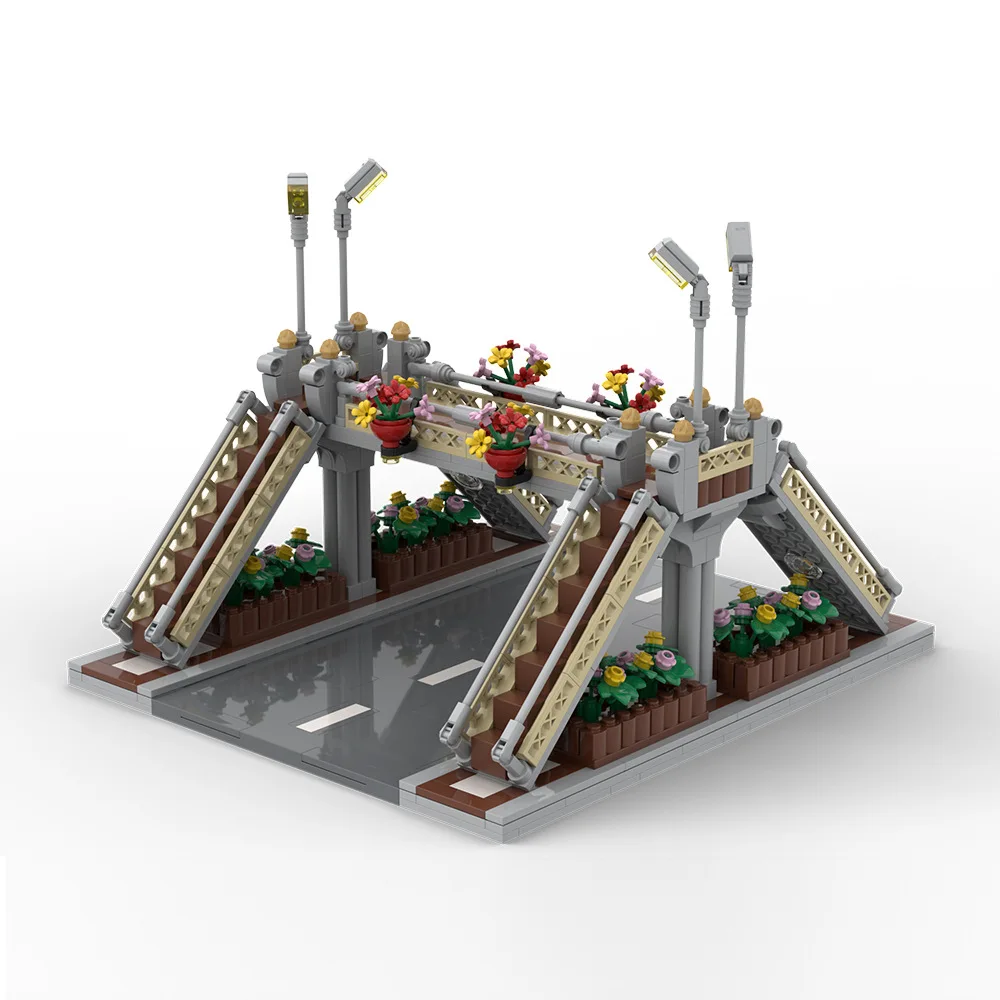 

2021 City Road Floor Street View Street Road Pedestrian Bridge Street Lamp Building Block MOC Model DIY Bricks Toys