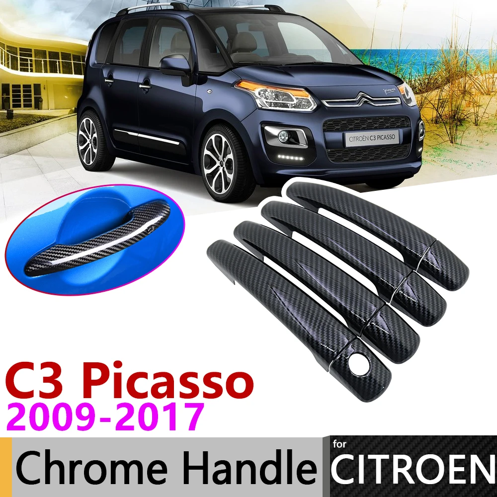 Черное углеродное волокно внешняя Дверная ручка Крышка для Citroen C3 Picasso 2009 ~ 2017 2010