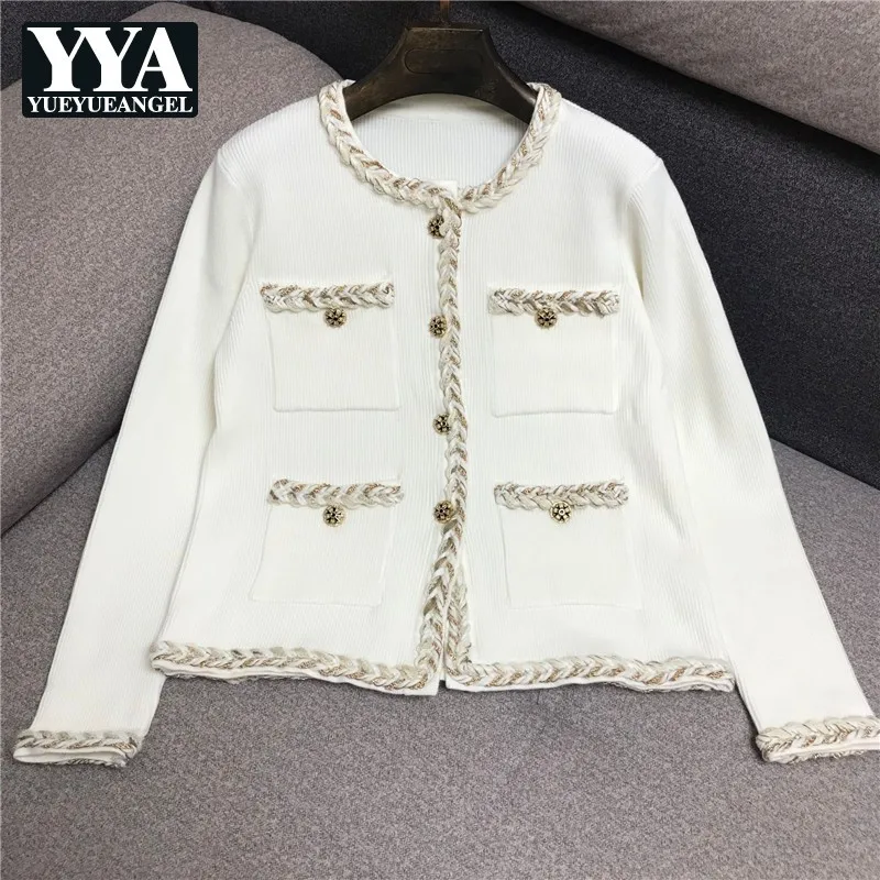 

2021 Spring Autumn New Women Fashion Pockets Short Jackets Loose O-Neck Korean Style Single Breasted Elegant Tweed Outerwear