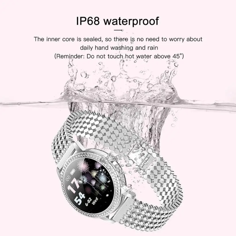 

LW20 Fashion Women Watch Star Diamond Strap Custom Dial Heart Rate Blood Pressure Physiological Cycle Remind Smart Bracelet