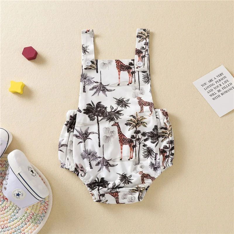 

Summer Toddler Baby Boys Girls Palm Tree Print Romper,Infant Boys Girls Casual Sleeveless Backless Square Collar Short Jumpsuit