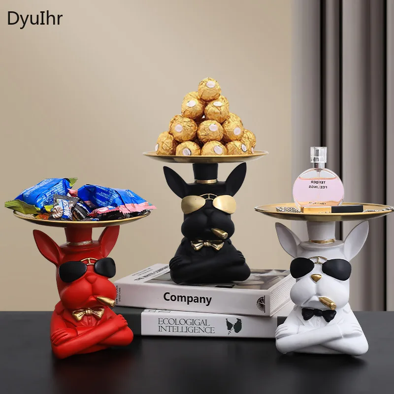 

DyuIhr European abstract dog key storage tray home decoration resin crafts living room desktop candy snack storage tray decor