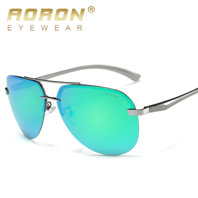 Gray Green AORON, мужские поляризованные солнцезащитные очки, мужские, фирменный дизайн, солнцезащитные очки, алюминиевая нога, зеркальные линзы, солнцезащитные очки для мужчин/wo для мужчин - Цвет линз: Gray Green