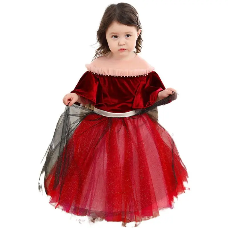 Осенне зимнее детское бархатное платье принцессы для маленьких девочек