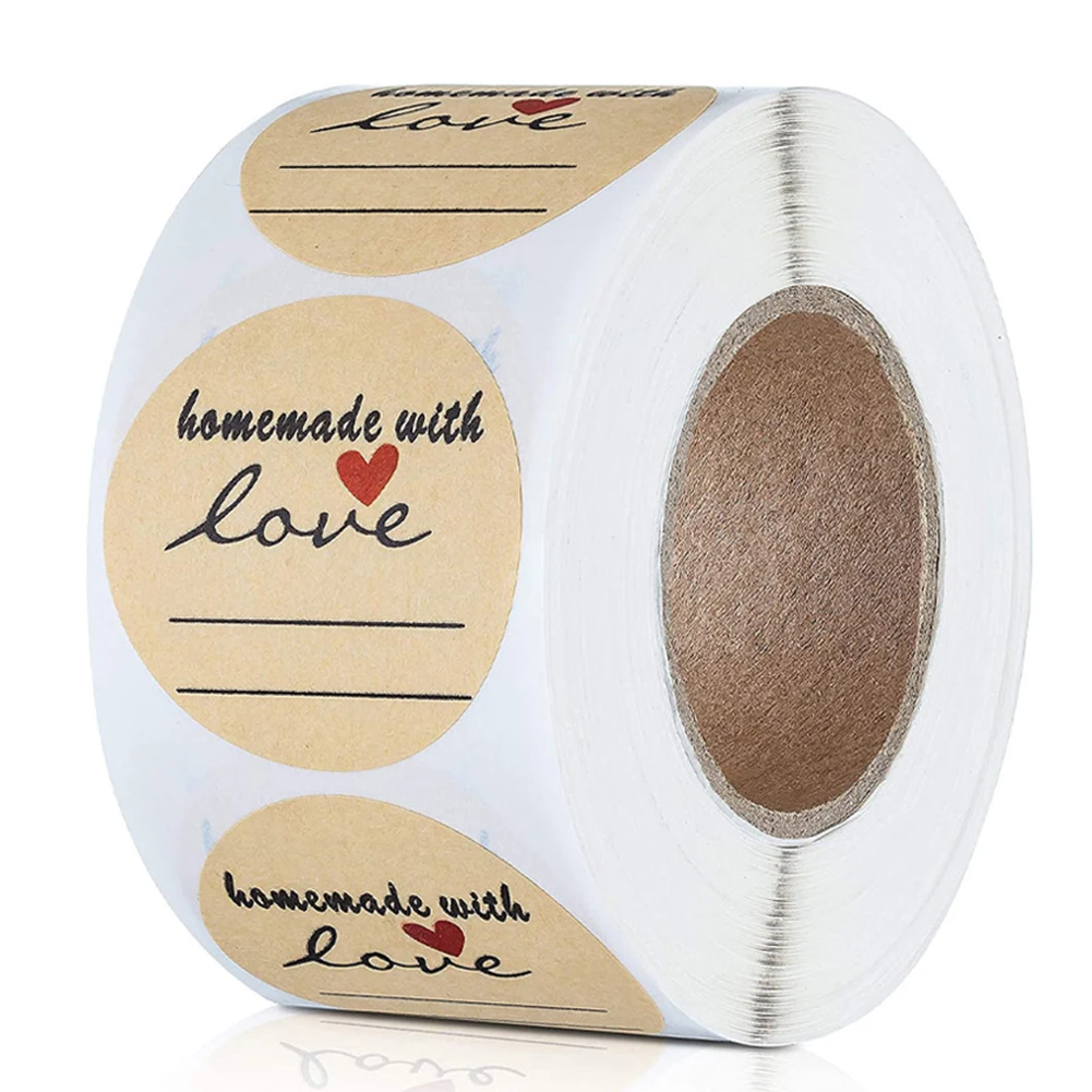 500 Pcs Handmade With Love Stickers Natural Kraft Paper For Package Adhesive Labels Envelope Sealing Stationery Sticker | Канцтовары для