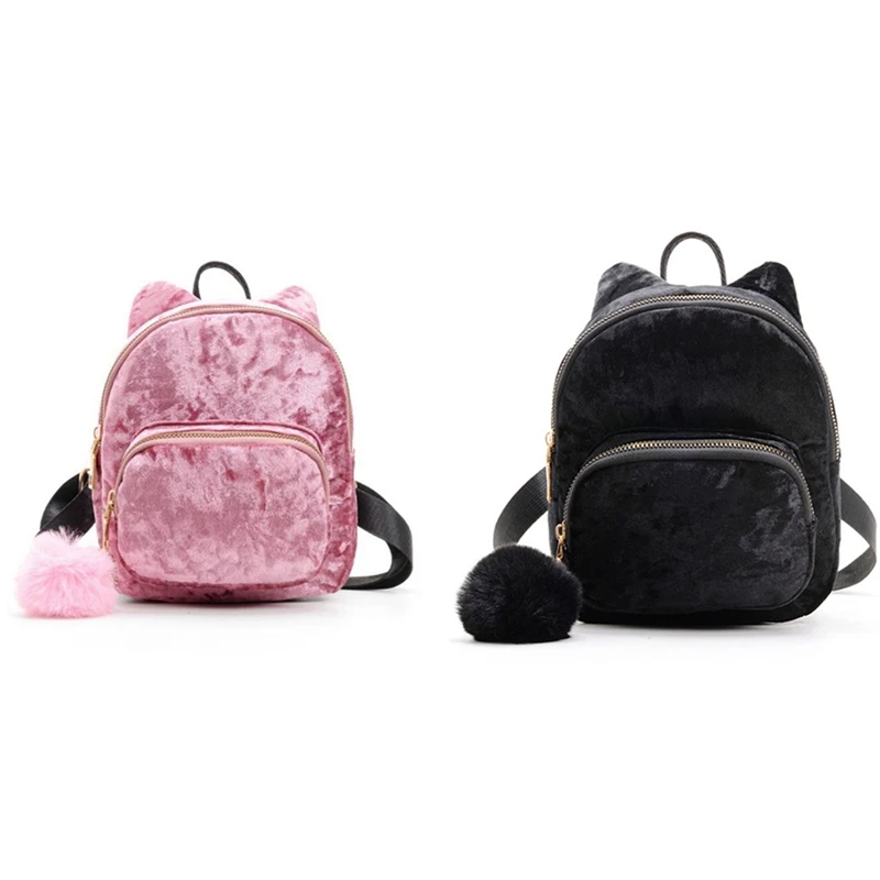 

Женский мини-рюкзак с кошкой, школьные ранцы на плечо для девочек-подростков, дорожный рюкзак черного и розового цветов, 2 шт.