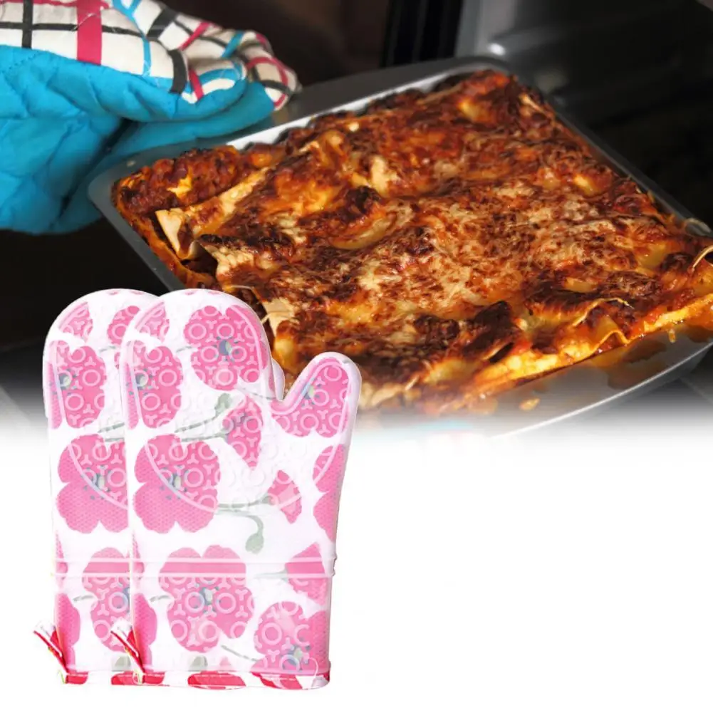 

Heat Resistant 1 Pair Durable Non-Slip Clear Silicone Baking Mitts Tear Resistant Oven Mitts Elastic for Baking