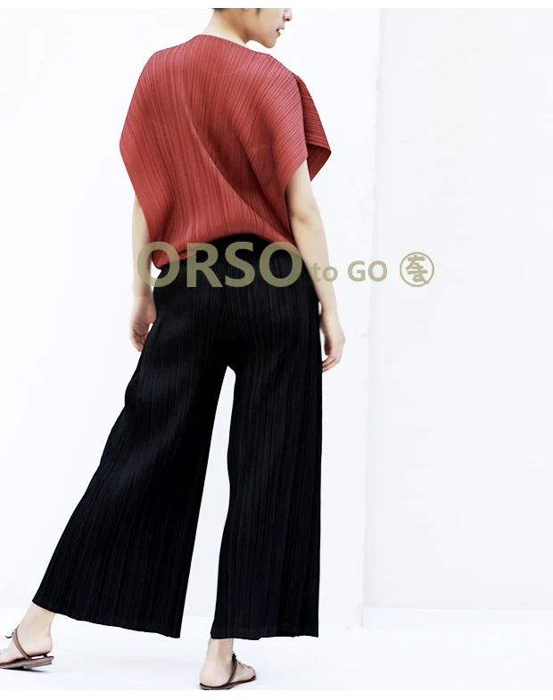HOT SELLING Miyake fashion solid mid waist wide leg pants pleated pants IN STOCK