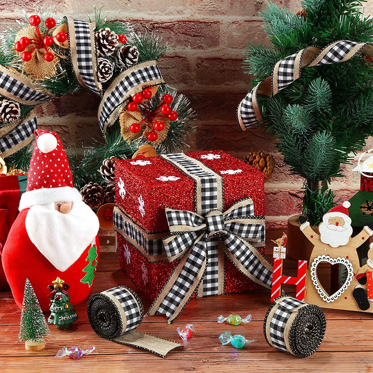 Клетчатая Проводная Рождественская тесьма из натуральной джутовой ткани лента