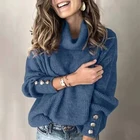 Повседневный вязаный свитер с высоким, плотно облегающим шею воротником для женщин осень-зима теплые пуловеры однотонный джемпер 5XL размера плюс с длинным рукавом для женщин с высоким, плотно облегающим шею воротником