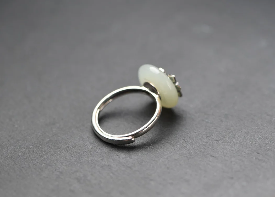 

S925 silver retro cloisonne lotus open ring feminine jade index finger ring