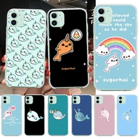 cutewanan narwhal kawaii cute animals black soft rubber phone cover for iphone 11 pro xs max 8 7 6 6s plus x 5s se 2020 xr cover
