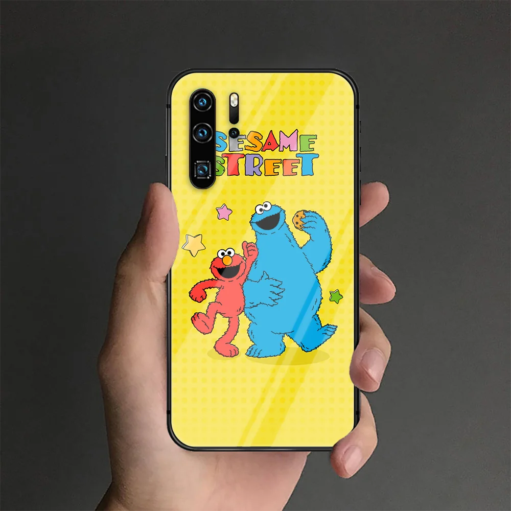 

Sesame Street Cute Phone Tempered Glass Case Cover For Huawei P Nova Mate 5T 20 30 40 Pro Lite Smart 2019 2021 Painting Bumper
