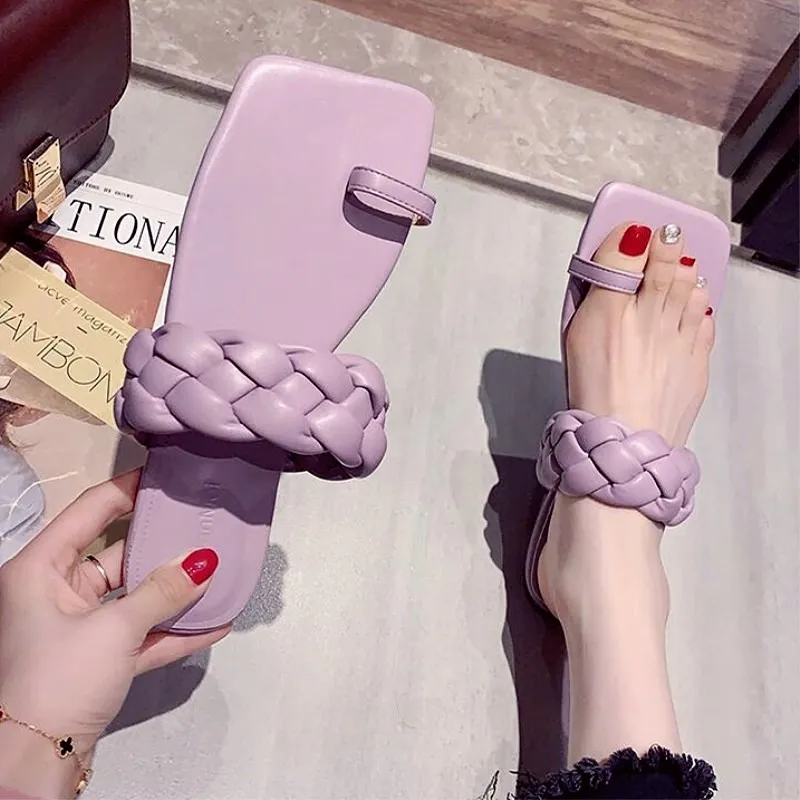 Модные женские шлепанцы Летние туфли Женские Кожаные плетеные сандалии на