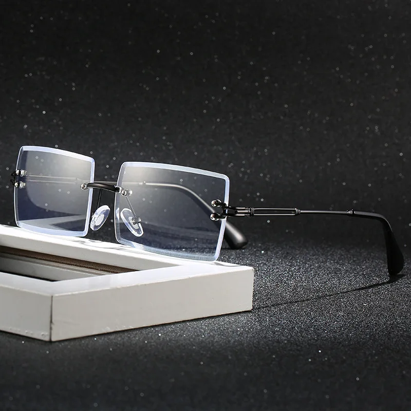 

New Vintage Anti Blue Rays Light Computer Square Rimless Glasses Women Men Reading Working Unisex Harmful Light Blocking Eyewear