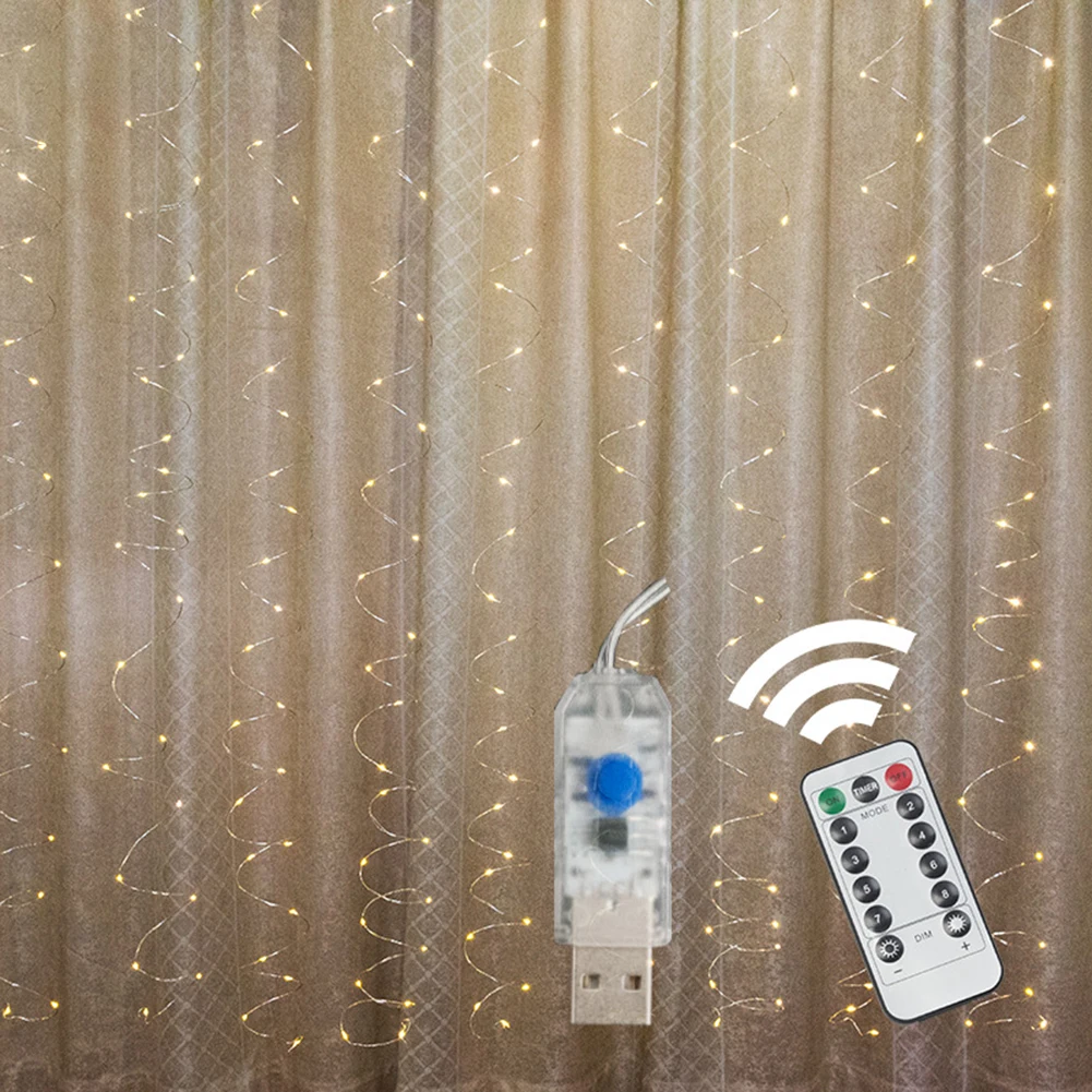 8 режимов USB пульт дистанционного управления светодиодный занавес сказочные струны огни Рождество День рождения Свадьба Вечеринка дом спальня сад занавески украшения