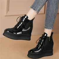 fashion sneakers women genuine leather wedges high heel ankle boots female high top round toe platform pumps shoes casual shoes