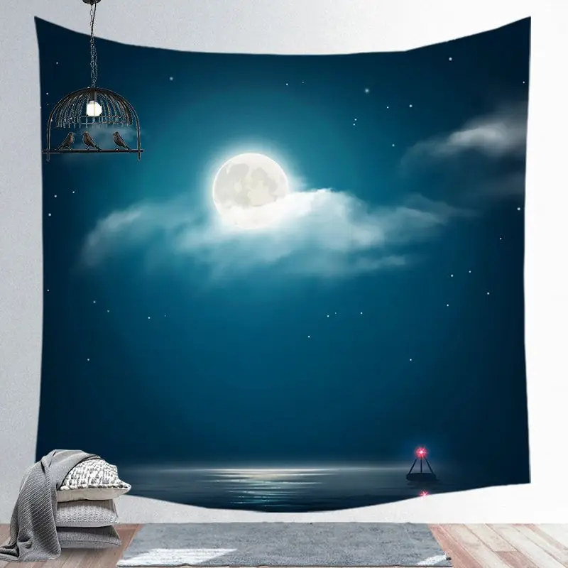 Горячая Pin подвесная ткань Луна гобелен расшитый звездами печать настенная рамка