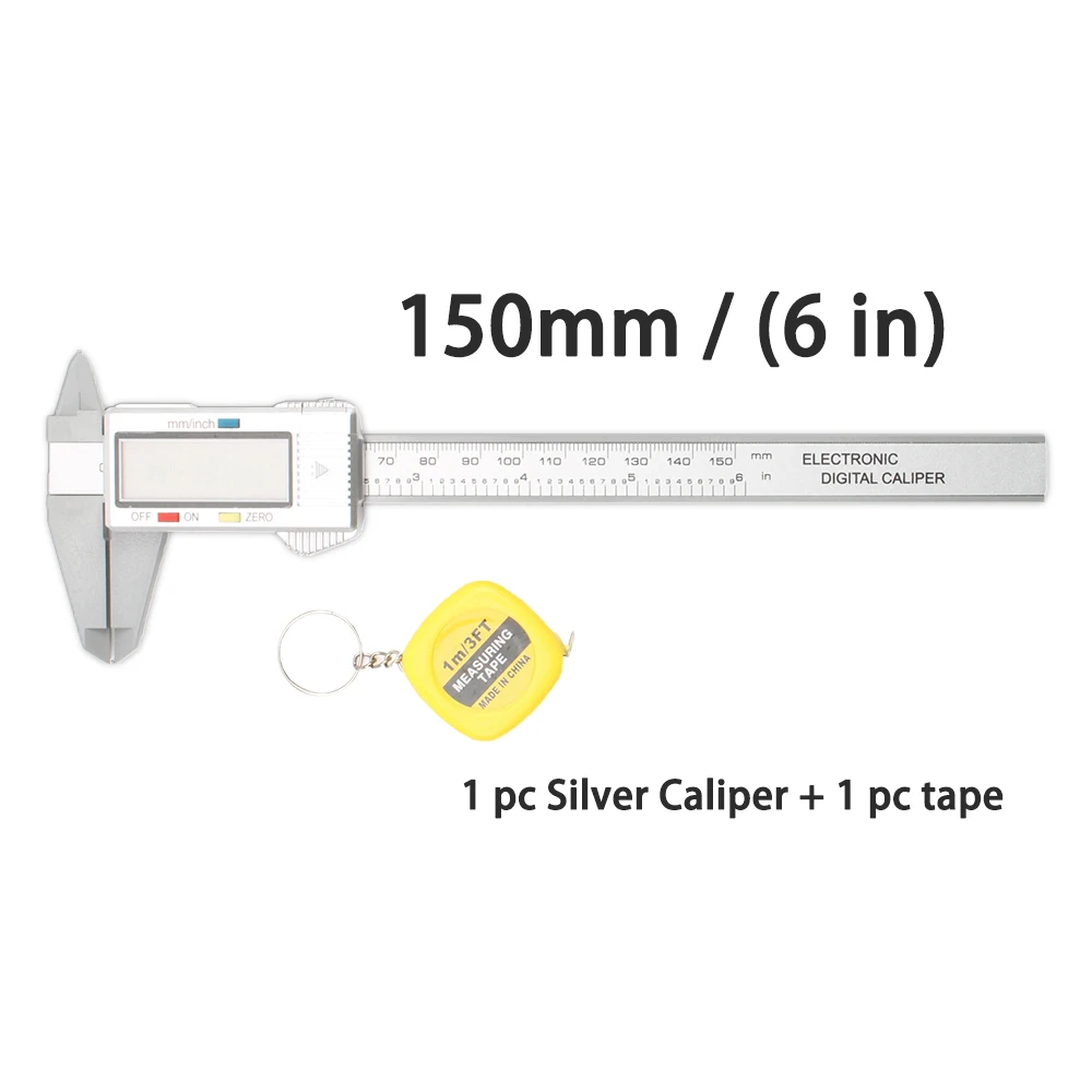 Silver 150 tape Новое Прибытие 150 мм 6 дюймов ЖК-Цифровой Электронный Углеродного Волокна Штангенциркуль Датчик Микрометр Измерительный Инструмент 1 м ленты мера - Цвет: Silver 150 tape