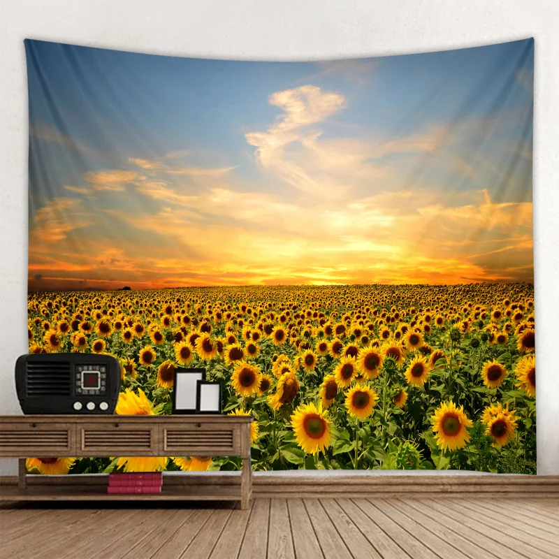 

2021 New Arrival Sunflower Tapestry Sunset Custom 3D Logo Print Floral Plant Tapestry Wall Hanging for Room