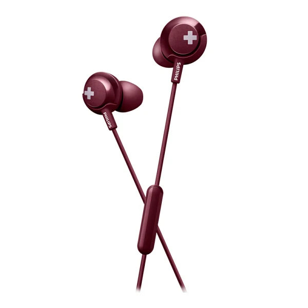 Philips SHE4305 НЧ, проводная гарнитура с микрофоном с наушники-вкладыши стерео Шум шумоподавления спортивные наушники с микрофоном ушной крючок для LG официальный Тесты - Цвет: Red