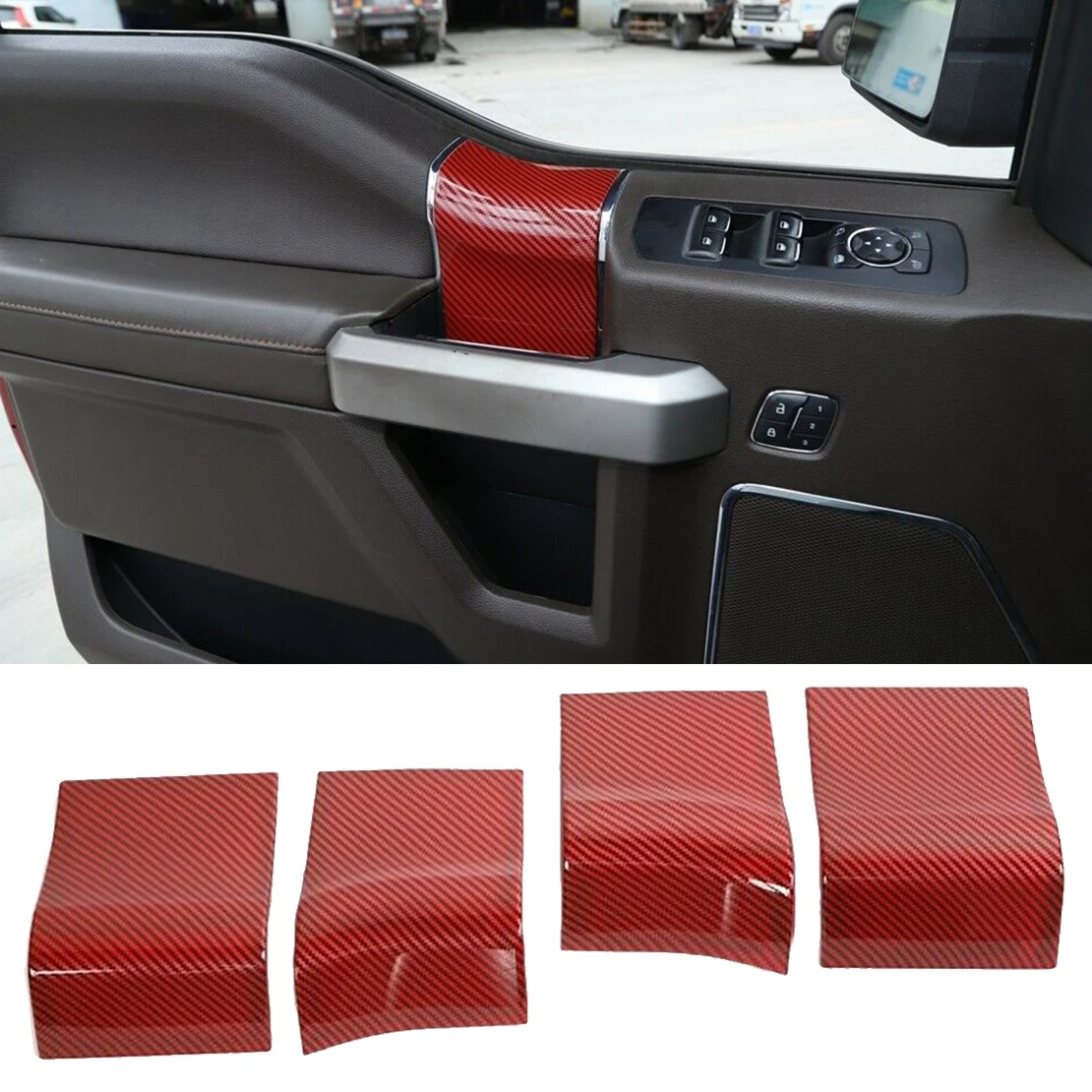 

4 шт./компл. ABS углеродное волокно стиль красная внутренняя дверная ручка панель накладка подходит для Ford F150 2015 2016 2017 2018 2019 2020 2021