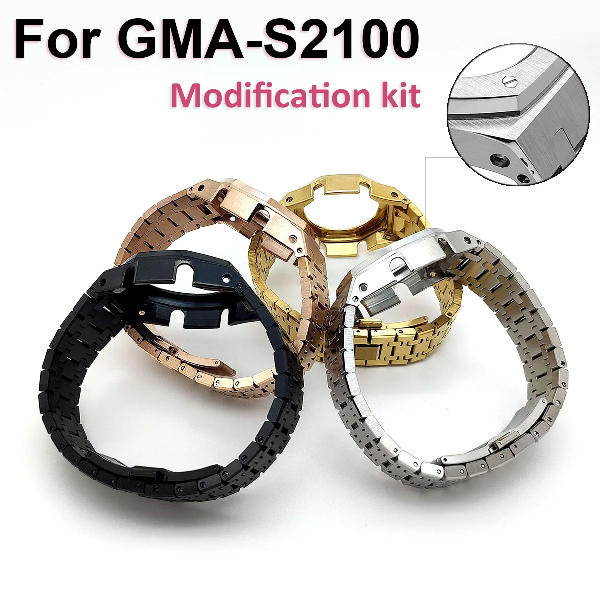 

Миниатюрный комплект для модификации GMAS2100, чехол для часов, ремешок «сделай сам» из нержавеющей стали для самого маленького GMA S2100, замена ме...