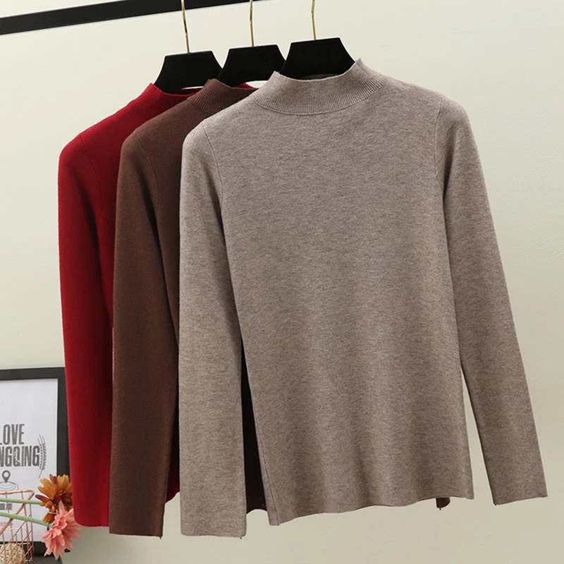 

Пуловер с воротником-хомутом WWENN 2021, женский свитер, вязаные свитера, толстый Топ с длинным рукавом, корейский джемпер для осени и зимы