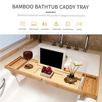 extendable bamboo bathtub tray caddy wooden bath organizer rack bathroom book wine tablet holder reading shelf bath tray